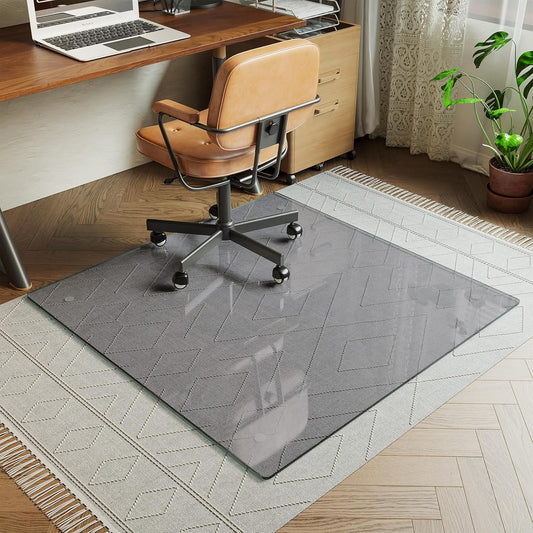 Koonmi Tempered Glass Chair Mat for Hardwood Floors & Carpets, 46" x 46“ Grey Heavy Duty Office Floor Protector with Noise-Free Gliding Shatterproof for Home Office Desk