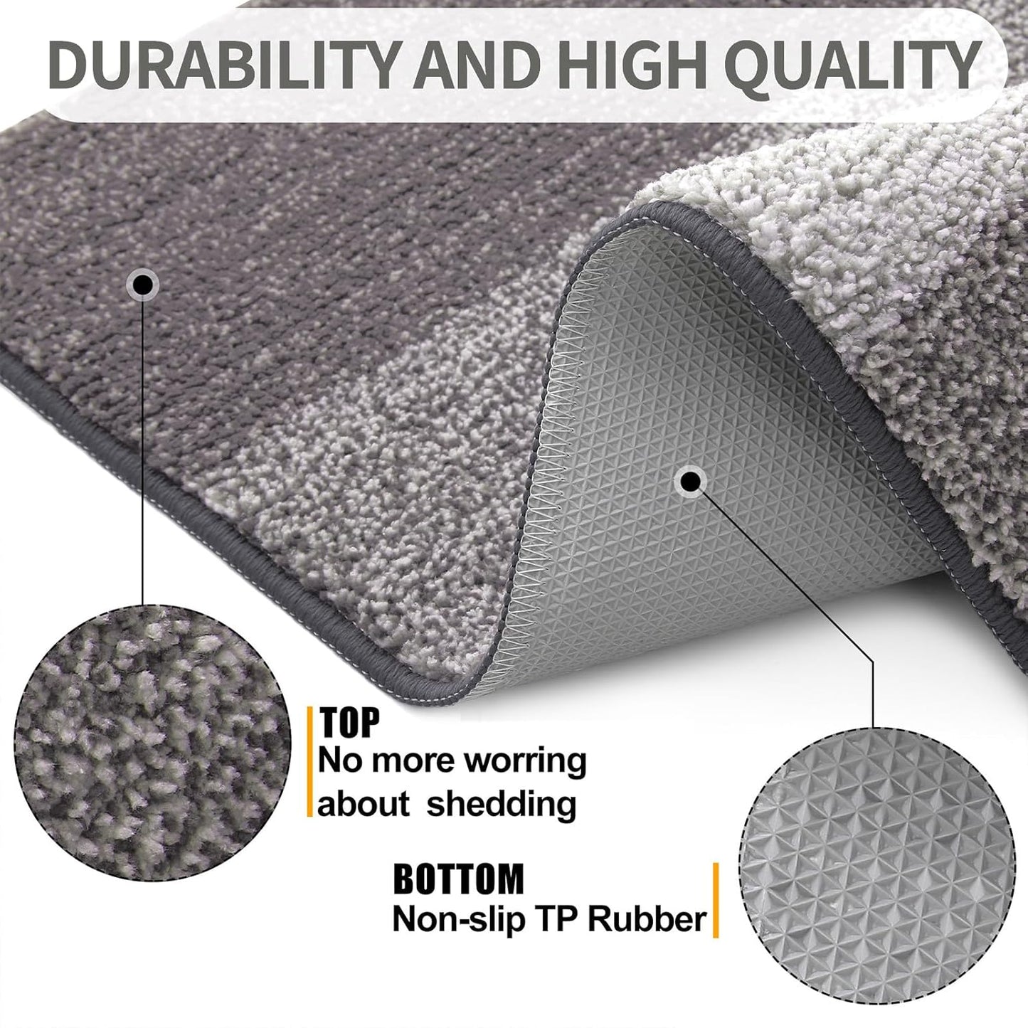 Kitinjoy Indoor Outdoor Door Mat, 47x20 Non-Slip Absorbent Dirt Trapper, Low-Profile Washable Inside Entrance Front Floor Mat, Sturdy Soft Entry Doormats for Entryway, Light Grey