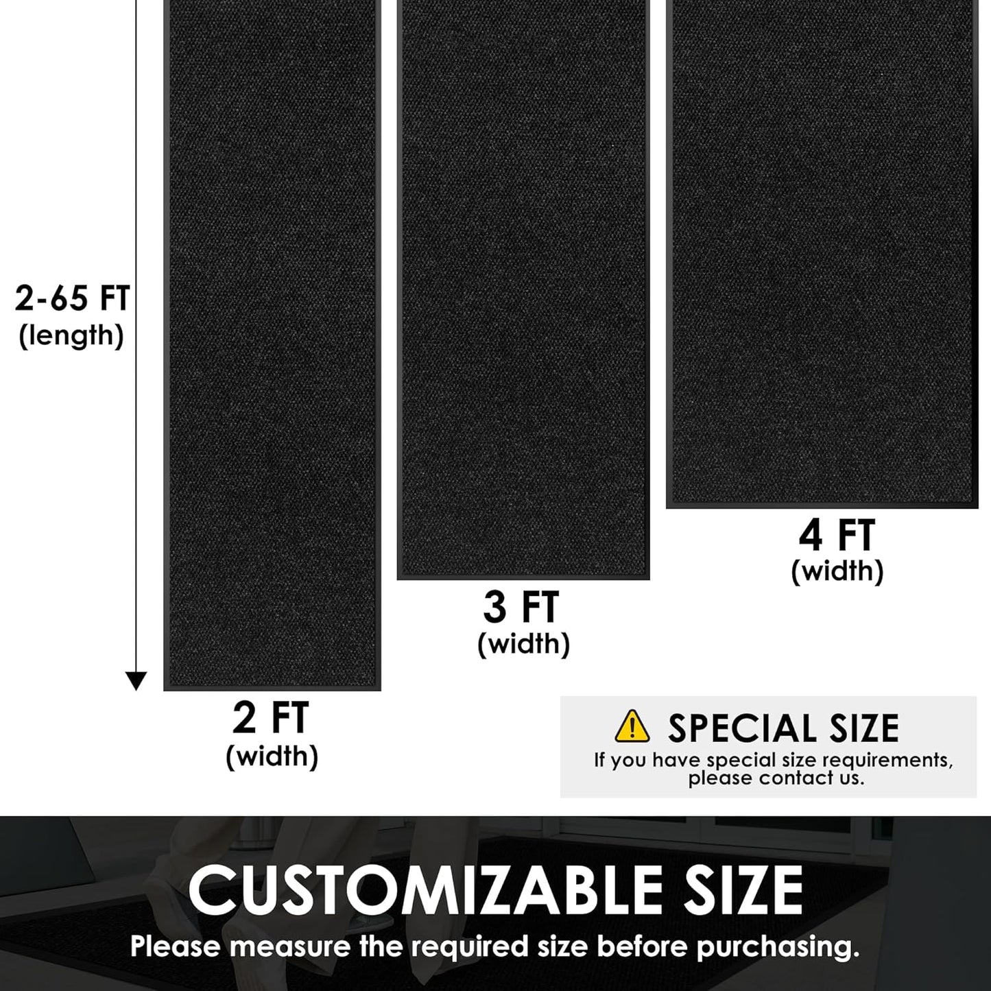 3′ x 43′ Front Door Mat Indoor Outdoor Entrance, Commercial Floor Mat Heavy Duty Dirt Trapper Entryway Doormat, Custom Size Non Slip Rubber Backing Welcome mat, Door Mat for High Traffic Area
