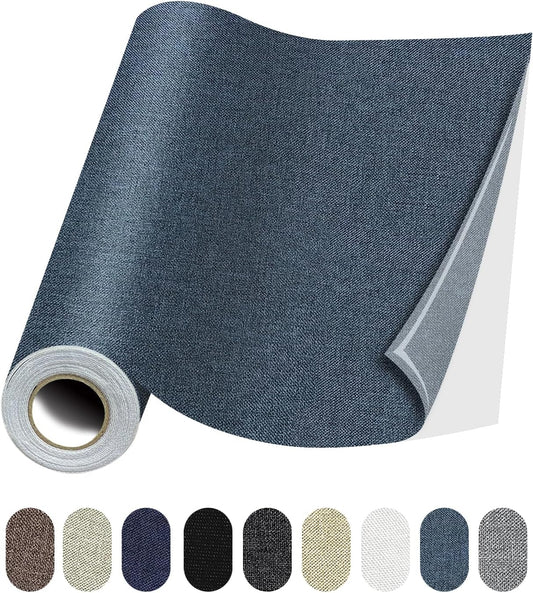 Fabric Repair Patches, Linen Repair Tape Self-Adhesive Fabric Patches Durable, DIY Large Linen Tape for Sofa, Couches, Furniture, Chair, Clothing （3.5X79 Inch, Blue Grey）
