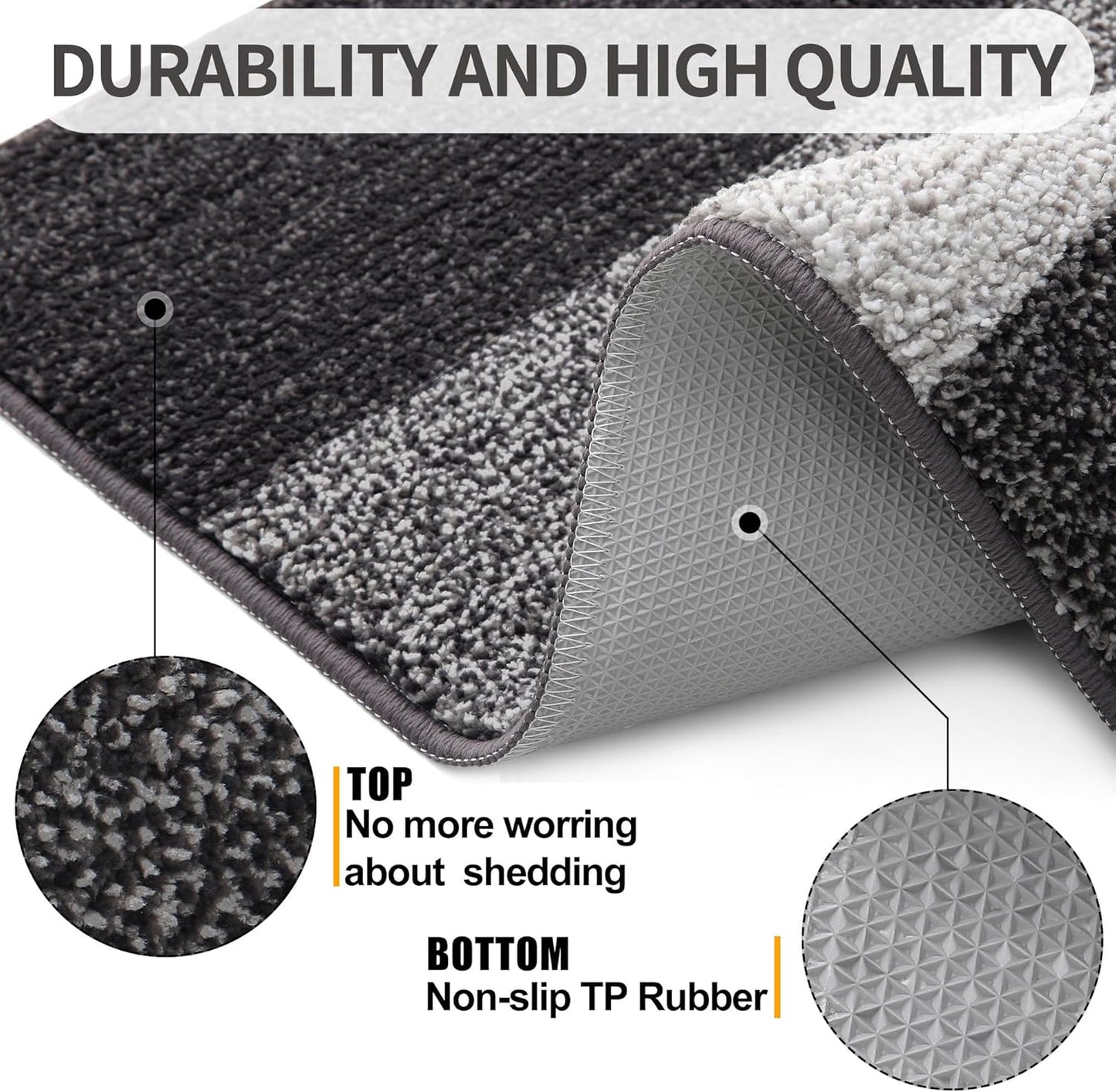 Kitinjoy Indoor Outdoor Door Mat, 71x24 Non-Slip Absorbent Dirt Trapper, Low-Profile Washable Inside Entrance Front Floor Mat, Sturdy Soft Entry Doormats for Entryway, Grey