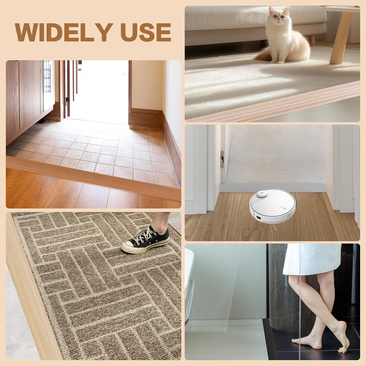 Floor Transition Strip Vinyl Door Threshold Ramp Self Adhesive Carpet Edging Strip Doorway Edge Trim, Overlap Edge Reducer for Laminate Carpet, Floor, Tile (Gray, 2/5" to 3/5", 3.3Ft)