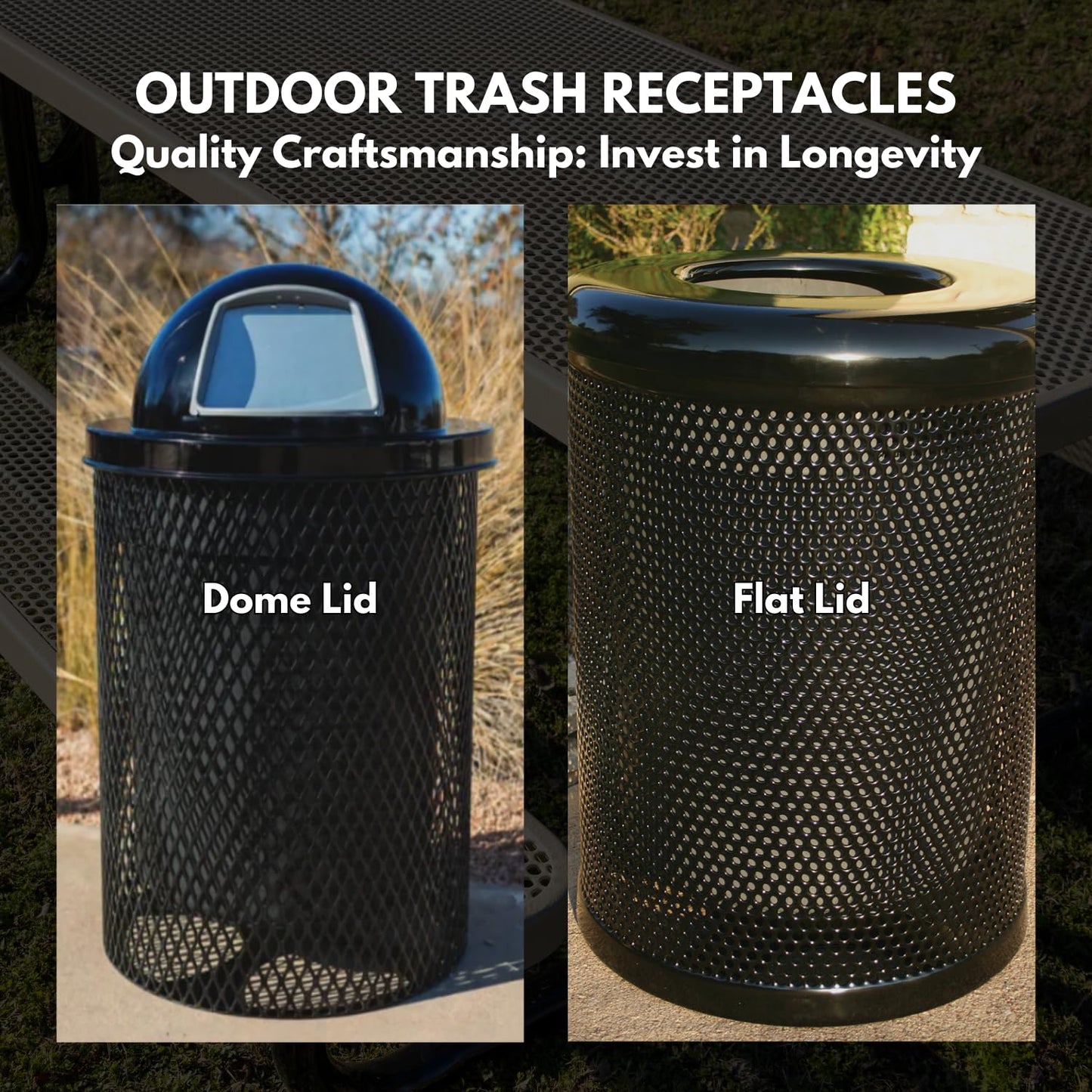 COATEDOUTDOORFURNITURE RDT-TXTRED Heavy Duty 32 Gallon Round Trash Receptacle, Liner Included, Textured Red with Textured Red Steel Dome Top, Made in America