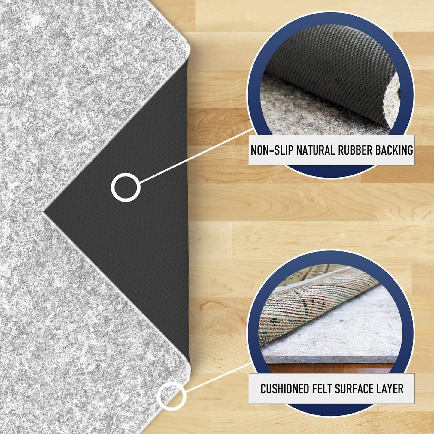 RUGPADUSA - Dual Surface - 2'x8' - 1/4" Thick - Felt + Rubber - Non-Slip Backing Rug Pad - Safe for All Floors