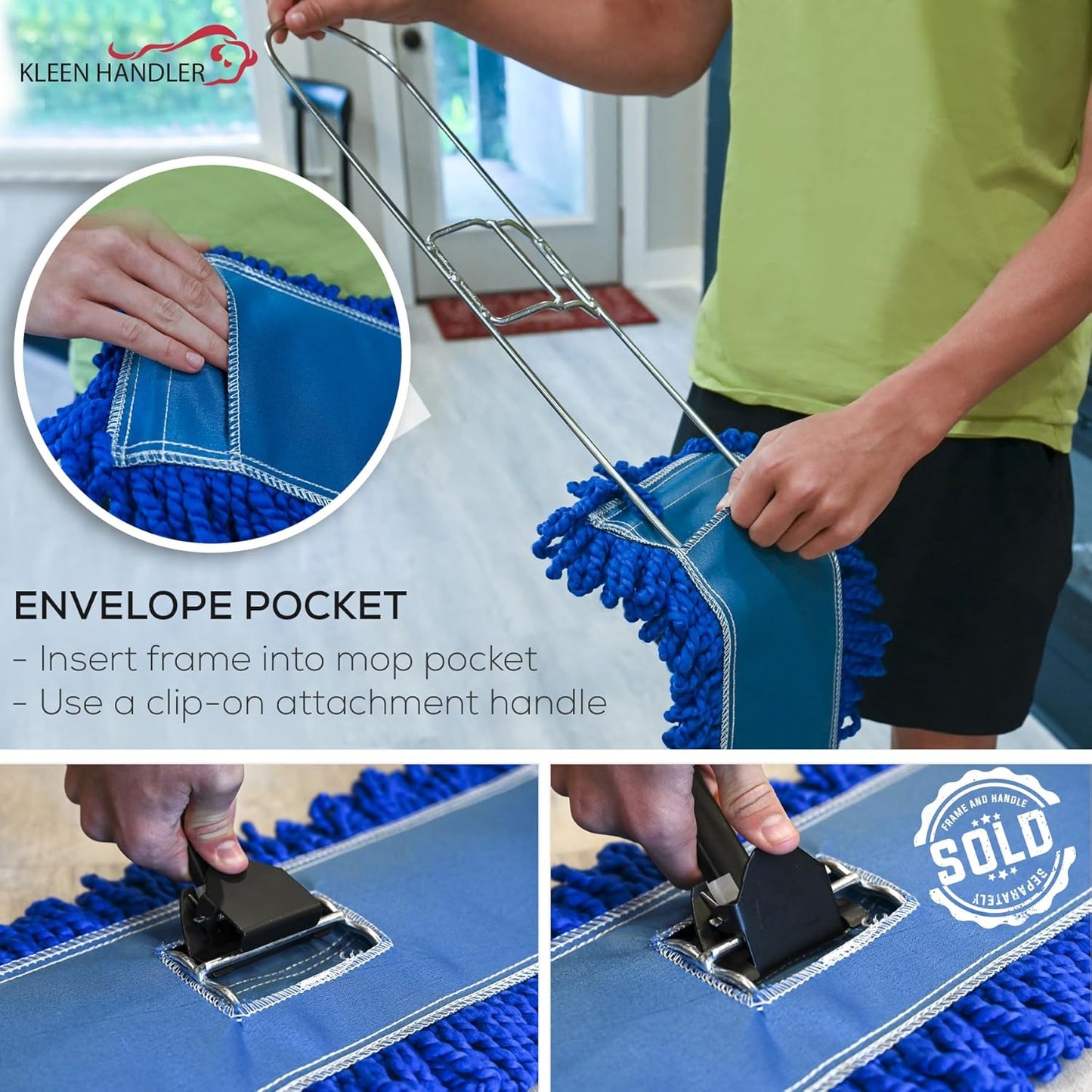 KLEEN HANDLER 18 Inch Microfiber Dust Mop Bulk Pack of 12, Large Washable Commercial Mop Head Replacement, Sweeper, Janitorial Supplies, Blue