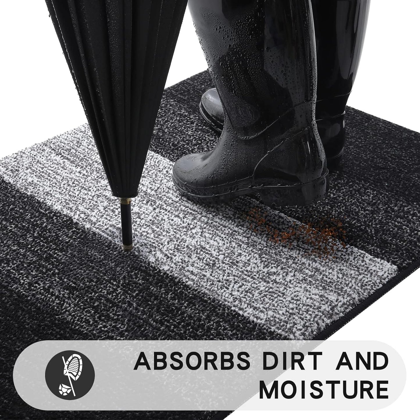 Kitinjoy Indoor Outdoor Door Mat, 24x16 Non-Slip Absorbent Dirt Trapper, Low-Profile Washable Inside Entrance Front Floor Mat, Sturdy Soft Entry Doormats for Entryway, Black