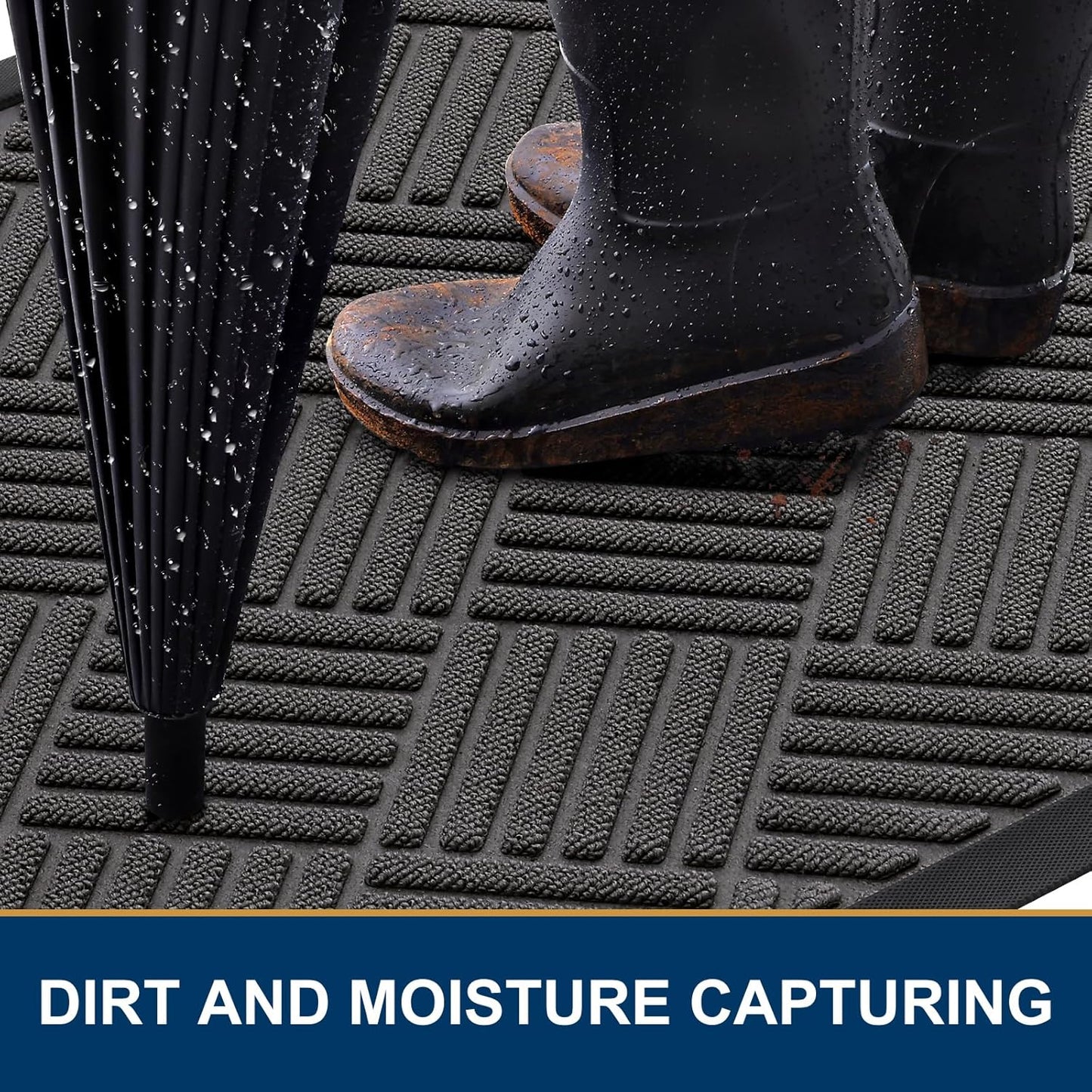 Smiry Front Door Mat Outside Entrance, Heavy Duty Outdoor Indoor Natural Rubber Doormat, Non Slip, Trap Dirt and Moisture, Easy Clean, Low Profile Patio Porch Entryway Mat, 71x47, Grey
