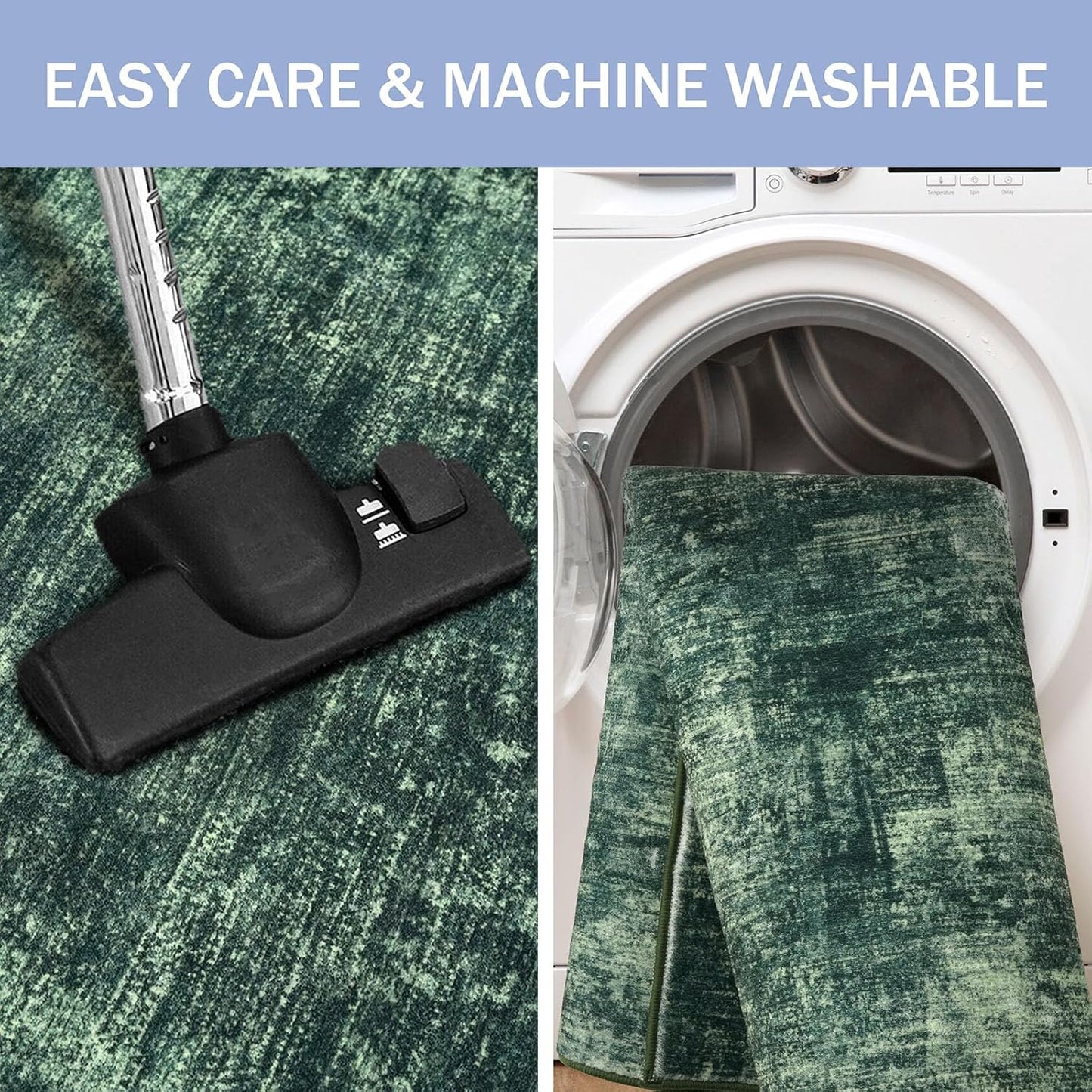 IOHOUZE Abstract Area Rugs 5x7 Ft Washable Rugs for Living Room, Non Slip Dining Room Rug, Printed Faux Wool Rugs for Bedroom, Floor Carpet for Kitchen Nursery Playroom, Dark Green