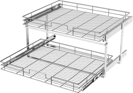 LOVMOR 2 Tier 28½"W x 21½"D, Individual Pull Organizer Kitchen Cabinet Storage Sliding Shelves
