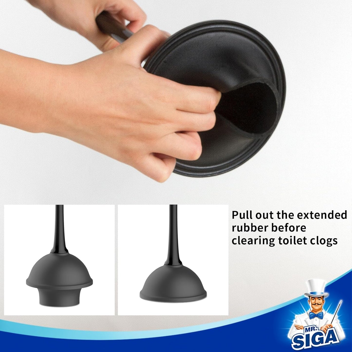 MR.SIGA Toilet Plunger and Bowl Brush Combo for Bathroom Cleaning, Black, 2 Sets
