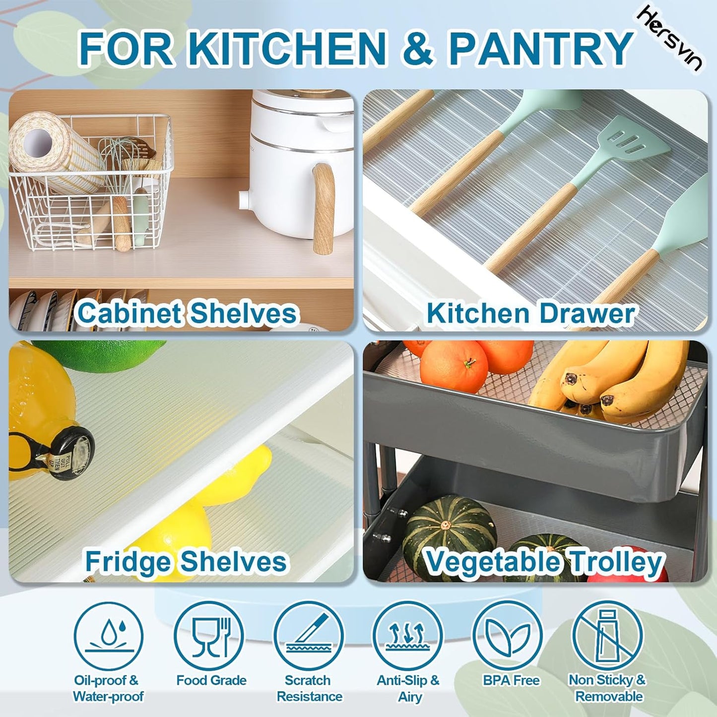 Shelf Liners 18 in x 20 ft EVA Drawer Mats, Non-Adhesive Cupboard Protector, Kitchen Cabinet Lining Fridge Liner (Clear Stripe, 45.3x610cm)