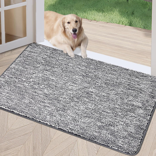 REFETONE Indoor Doormat, Front Door Mat 20"x32" Absorbent Rubber Backing Non Slip Back Door Mats, Washable Low-Profile Inside Floor Mat Door Rugs for Entryway, Resist Dirt Mud Mat for Dogs, Dark Grey