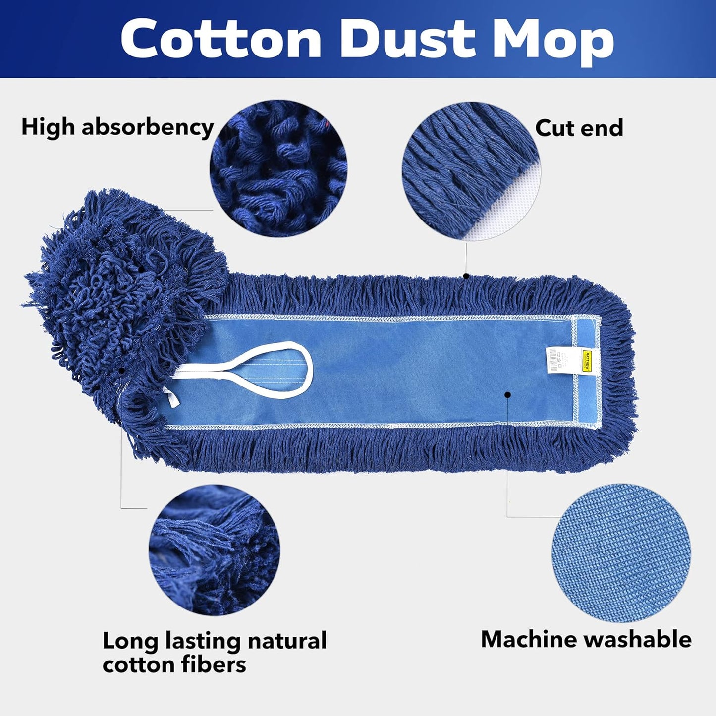 MATTHEW CLEANING 36'' Industrial Strength Cotton Dust Mop Refill Washable Replacement Heads For Residential & Commercial Use Fit Standard Dust Mop Frames, Hardwood, Laminate, Concrete Floors 3 Pack