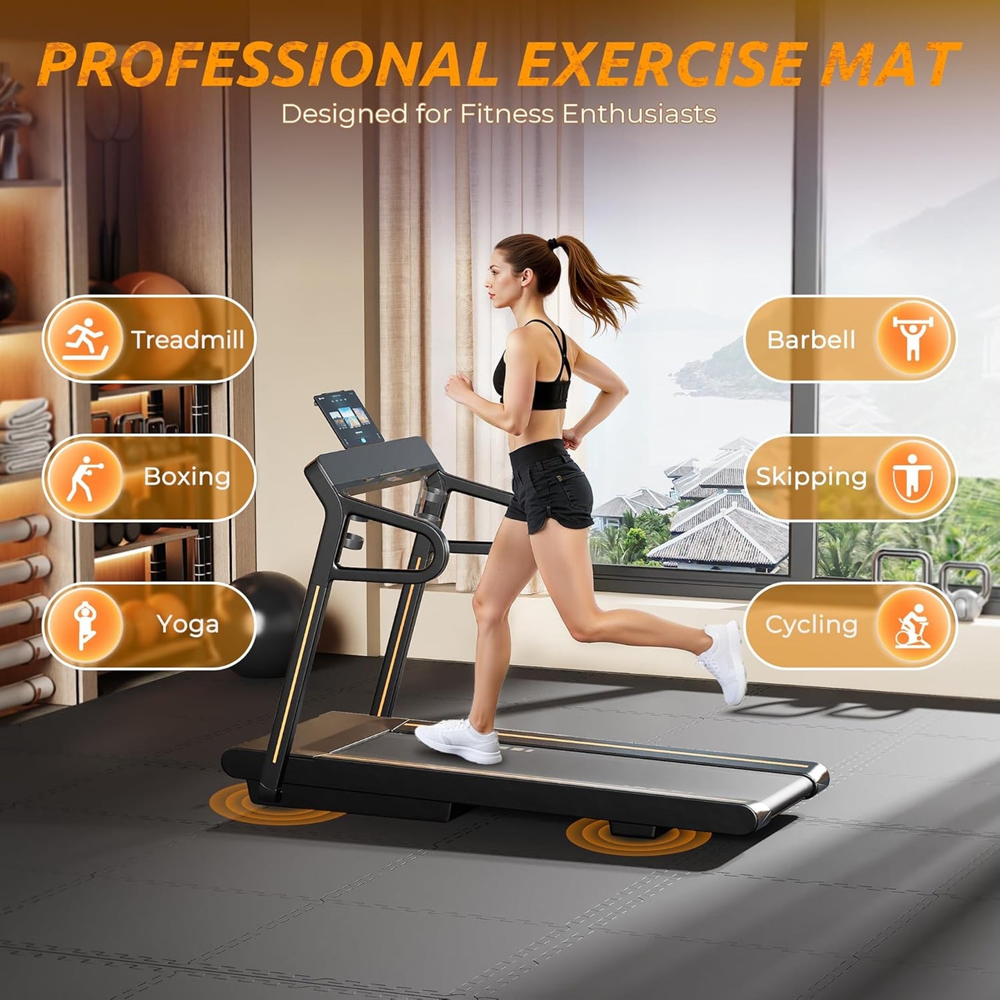 PRAISUN 0.6" Thicker Gym Mat, 6 Tiles 24 Sq Ft Workout Mats, Interlocking Foam Tiles with Rubber Top, High Density EVA Foam, Exercise Mat, Gym Flooring for Home Gym, Garage, 24 x 24in, Black