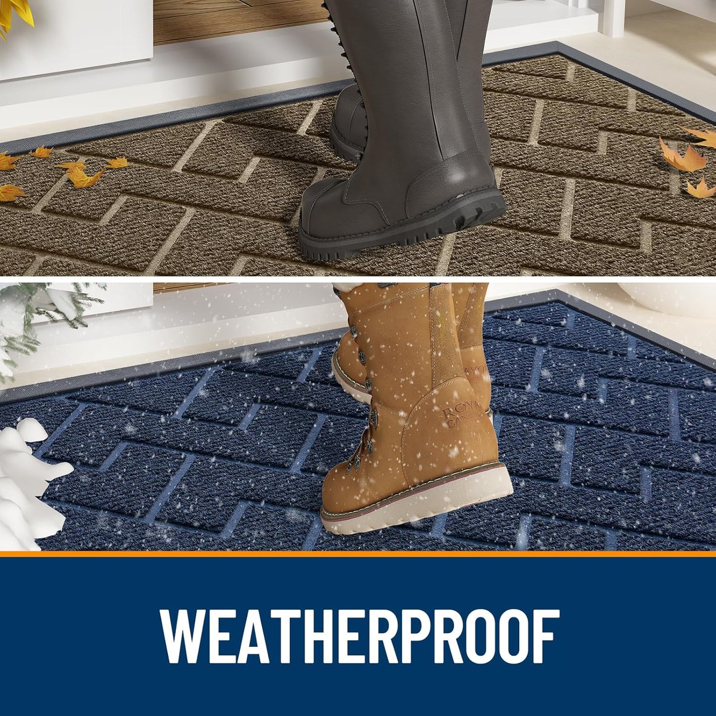 OLANLY Front Door Mat Indoor Outdoor Entrance, Waterproof All-Season, All-Weather Doormat, Sturdy Natural Rubber, Low Profile, Easy Clean Patio Porch Entryway Mat, Herringbone Brick (Grey, 47x23)
