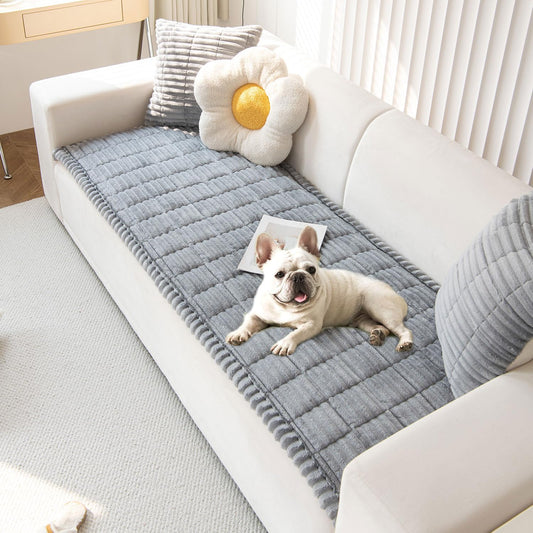 OTOB Couch Cover for Dogs Washable, Non Slip Plush Fuzzy Sofa Covers for 3 Cushion Couch Pet Friendly, Soft All Seasons Sofa Slipcover Cozy Furniture Protector (Gray, 31.5" x 82.7")