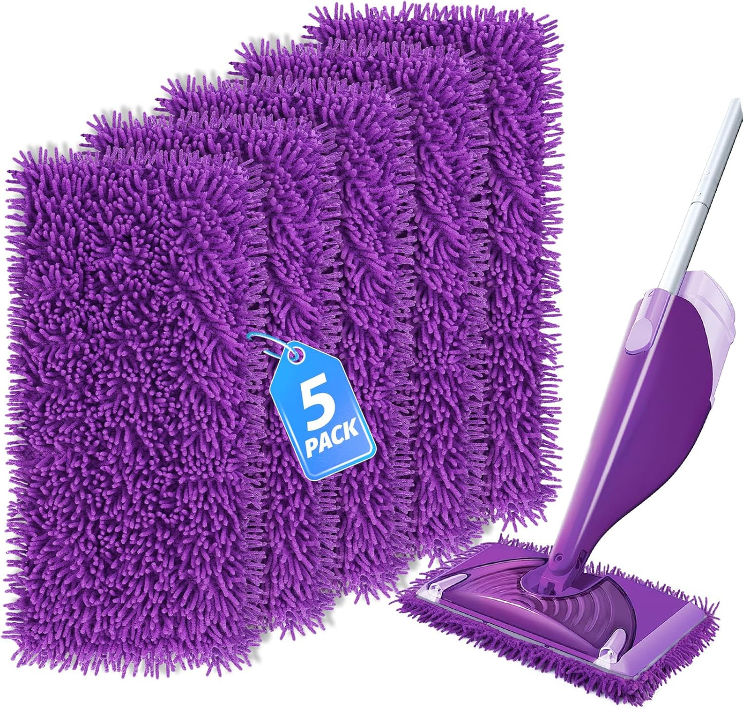 Reusable Mop Pads Compatible with Swiffer Wet Jet Mop Refills Microfiber Mopping Pads Wet & Dry Use Mop Replacement Pad for Swiffer Wetjet Cleaning Supplies 5 Pack