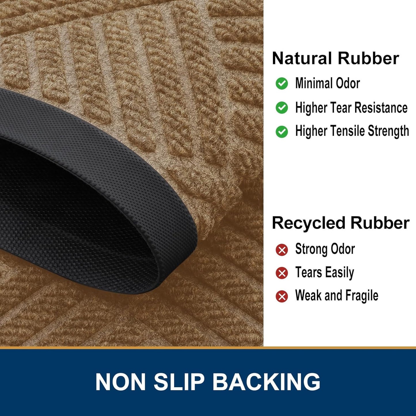 Smiry Front Door Mat Outside Entrance, Heavy Duty Outdoor Indoor Mat, Natural Rubber Doormat, Non Slip, Trap Dirt and Moisture, Easy Clean, Low Profile Patio Porch Entryway Mat, 71x47, Coffee