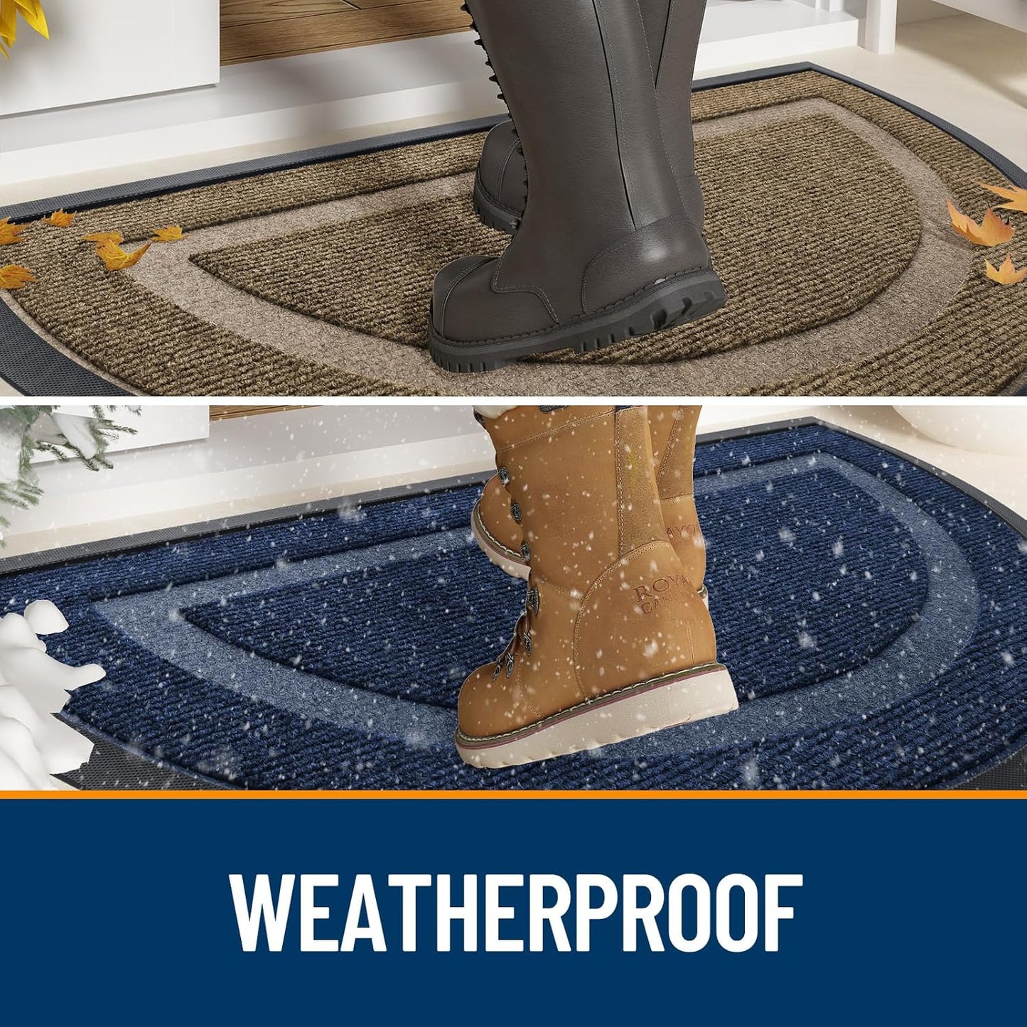 OLANLY Half Circle Door Mat Indoor Outdoor Entrance Welcome, Waterproof All-Season, All-Weather Doormat, Sturdy Natural Rubber, Low Profile, Easy Clean Patio Porch Entryway Mat, 71x47, Grey