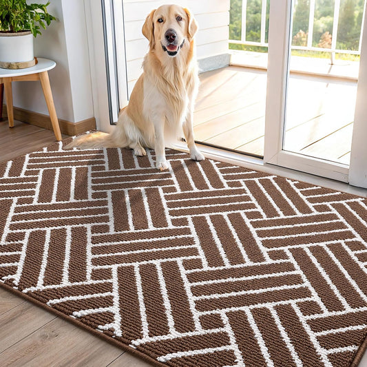 OLANLY Indoor Door Mat, 48x32 Inch, Dirt Resistant and Absorbent, Non-Slip Rubber Backing Floor Mats, Easy Clean Low-Profile Doormat for Entryway, Front Door, and Inside Entrance, Coffee