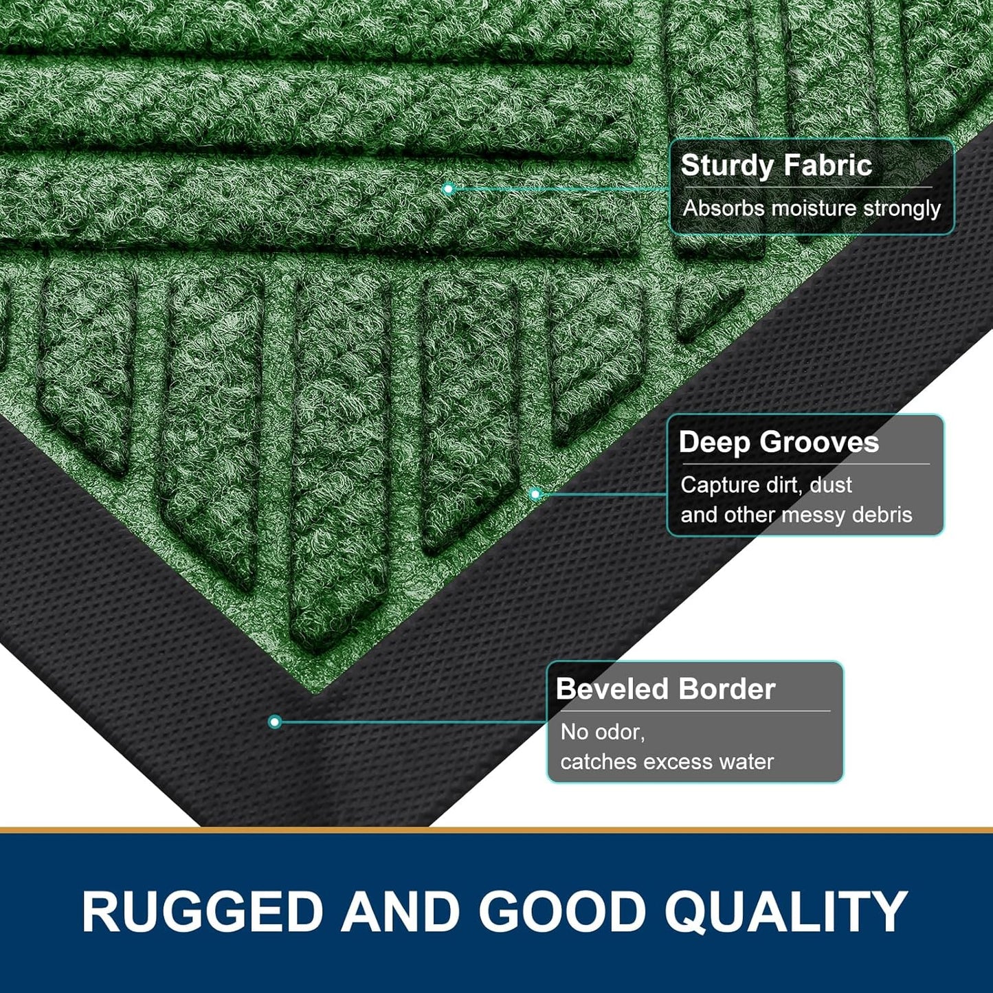 Smiry Front Door Mat Outside Entrance, Heavy Duty Outdoor Indoor Natural Rubber Doormat, Non Slip, Trap Dirt and Moisture, Easy Clean, Low Profile Patio Porch Entryway Mat, 47x32, Green