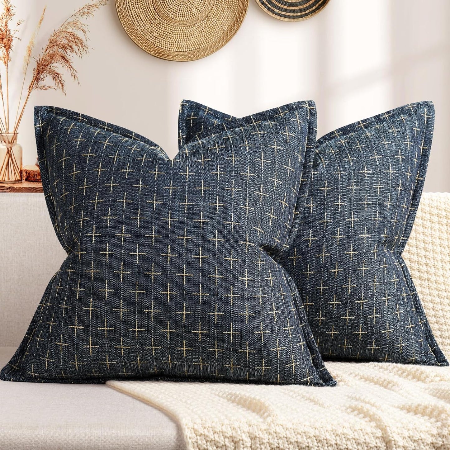 ZWJD Pillow Covers 20x20 Set of 2 Soft Polyester Textured Pillow Covers with Stylish Flange Edge Cozy Farmhouse Throw Pillows for Couch Bed Sofa Living Room