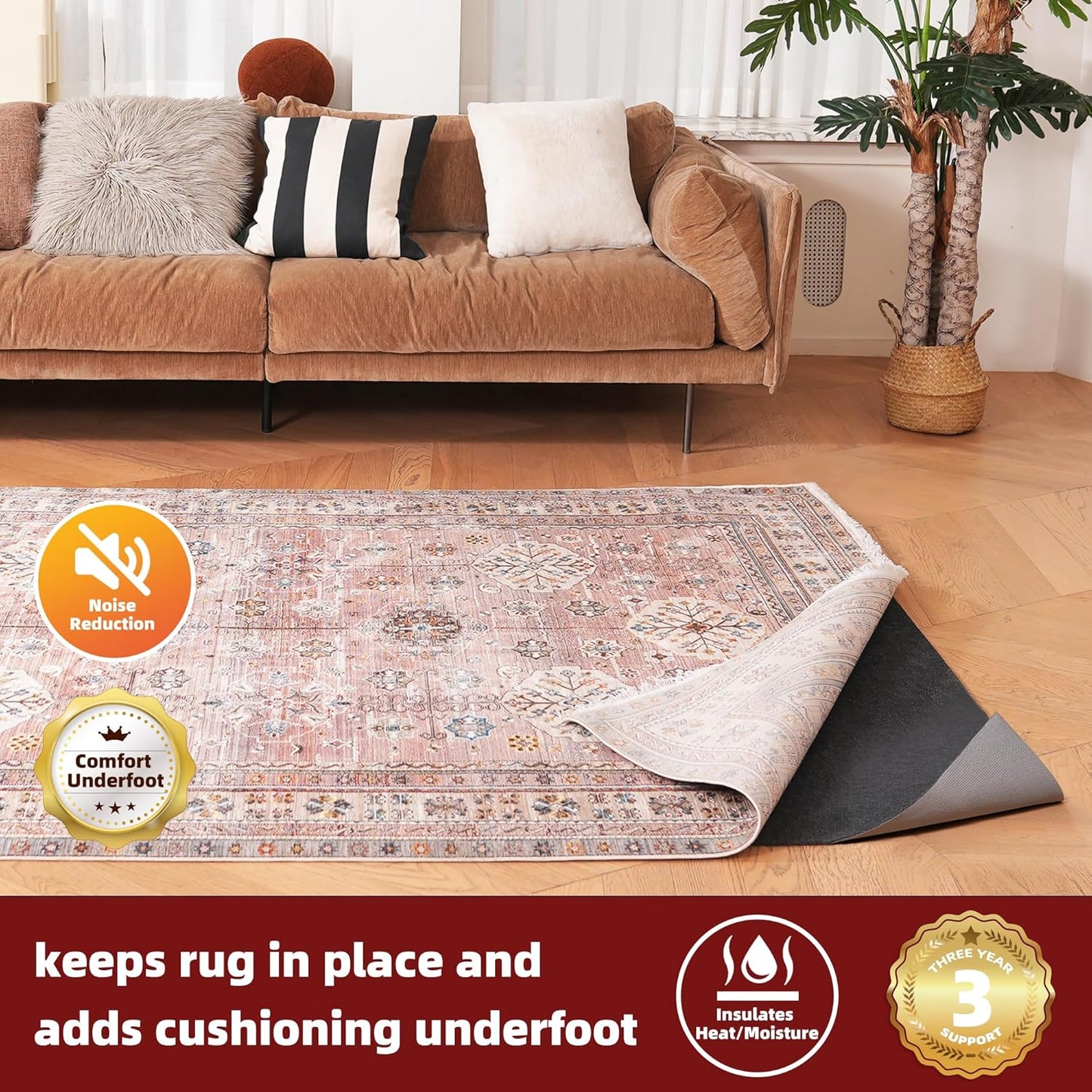 BAGAIL Felt and Natural Rubber Backing Rug Pads 1/4” Thick, 8 x 10 Ft Non Slip Carpet Gripper Keep Rugs in Place, Under Area Rug Protective Cushioned Pads, Carpet Runners, Hardwood Floors Protection