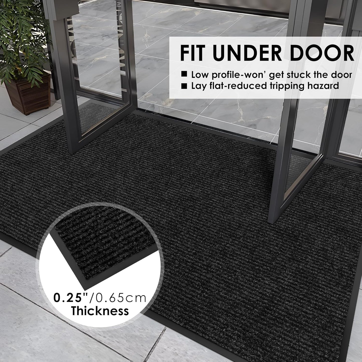 4′ x 19′ Front Door Mat Indoor Outdoor Entrance, Commercial Floor Mat Heavy Duty Dirt Trapper Entryway Doormat, Custom Size Non Slip Rubber Backing Welcome mat, Door Mat for High Traffic Area