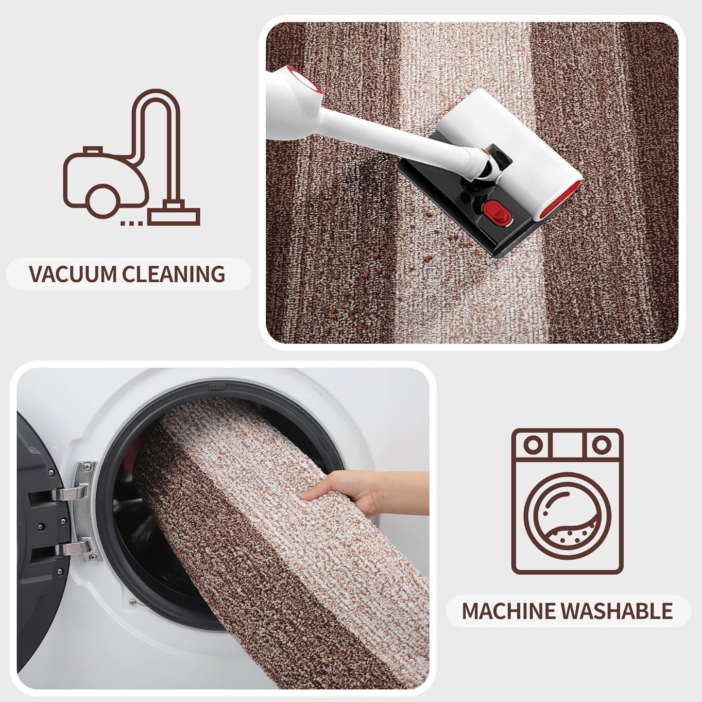 Kitinjoy Indoor Outdoor Door Mat, 59x24 Non-Slip Absorbent Dirt Trapper, Low-Profile Washable Inside Entrance Front Floor Mat, Sturdy Soft Entry Doormats for Entryway, Brown