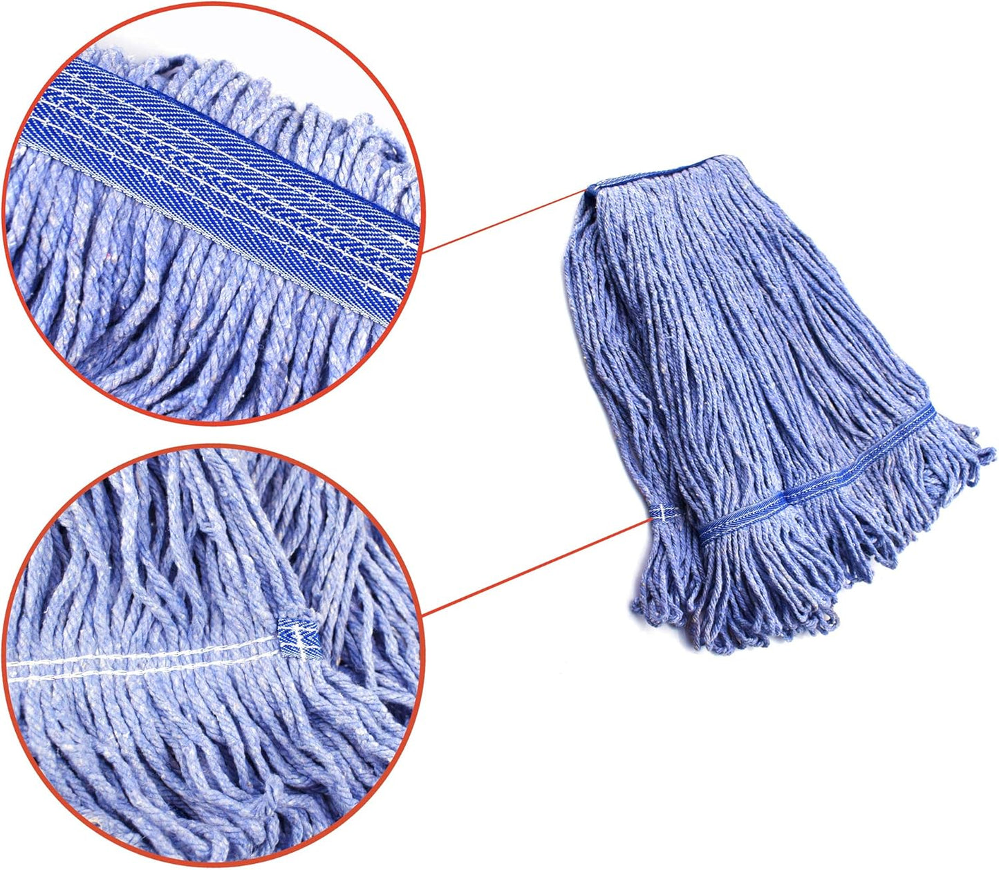 String Mop Heads Replacement Heavy Duty Commercial Grade Blue Cotton Looped End Wet Industrial Cleaning Mop Head Refills (6, Medium)