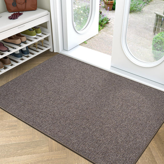LUMI Ultra Thin Door Mat for Entryway,36"x59" Low Profile Non Slip Rubber Backing Indoor Doormat, Easy Clean Welcome Entrance Mat for Inside House, Patio, Brown