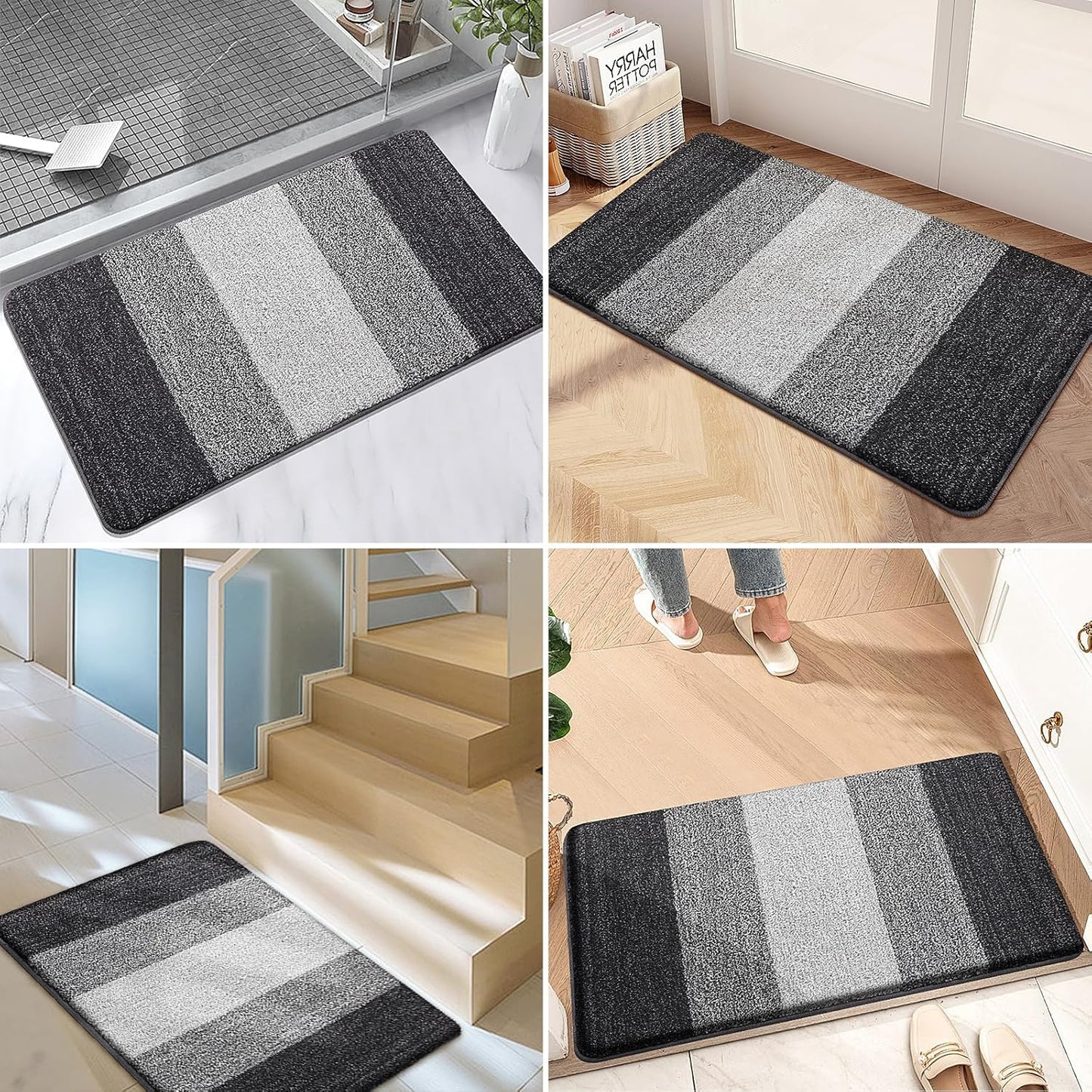 Kitinjoy Indoor Outdoor Door Mat, 47x24 Non-Slip Absorbent Dirt Trapper, Low-Profile Washable Inside Entrance Front Floor Mat, Sturdy Soft Entry Doormats for Entryway, Grey