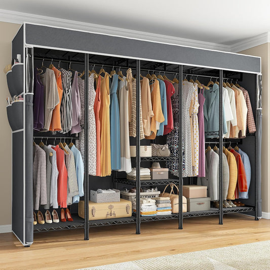 Raybee 90.6" W Clothes Rack with Cover Heavy Duty Clothing Rack with Cover Loads 1200LBS Freestanding Garment Rack for Bedroom, Black