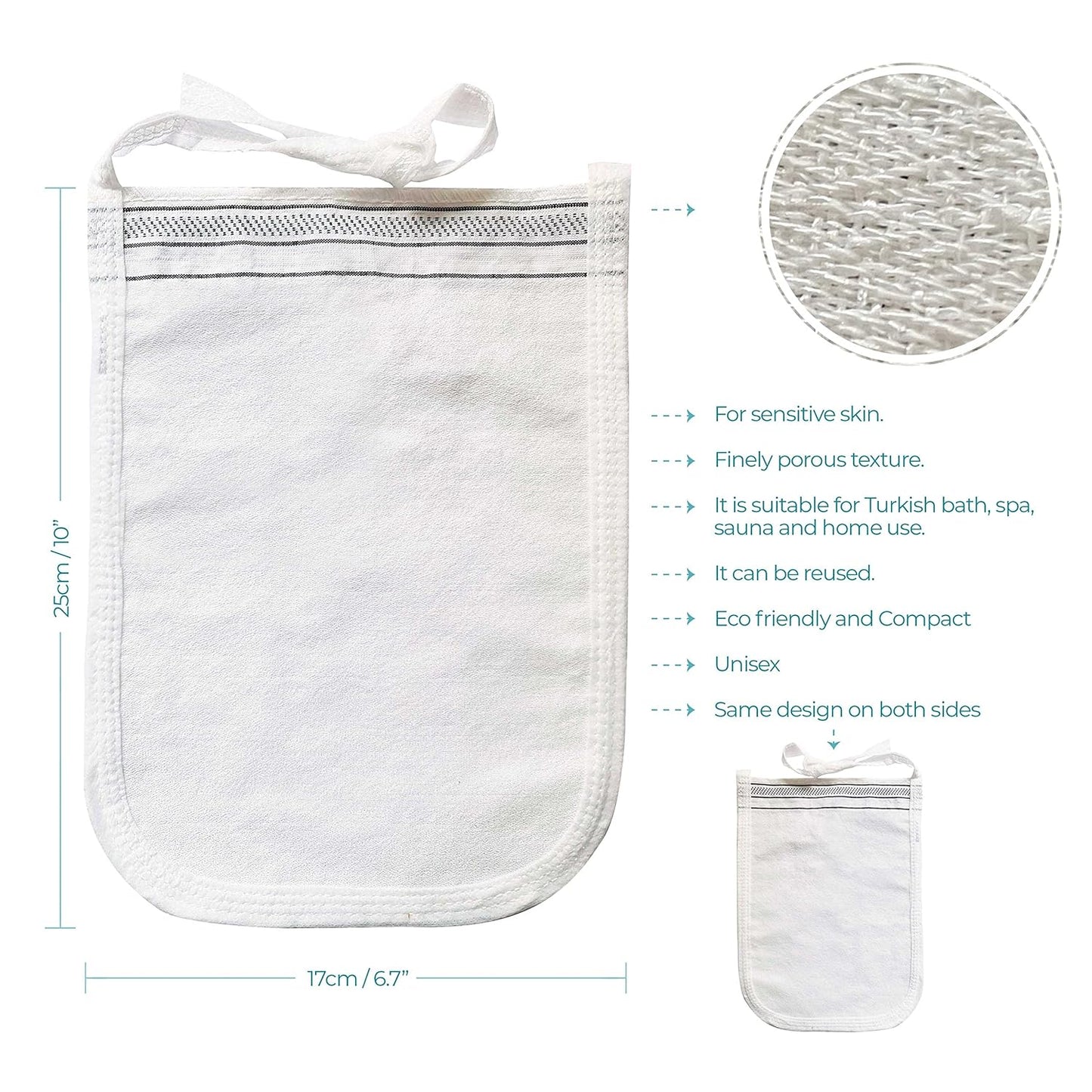 Turkish Exfoliating Gloves – Face & Body Exfoliation Mitts - Bath Hammam Spa Exfoliator Kese Glove - Body Scrub Glove to Remove Dead Skin – Brighten & Soften Skin – 4Pcs (White & Black)