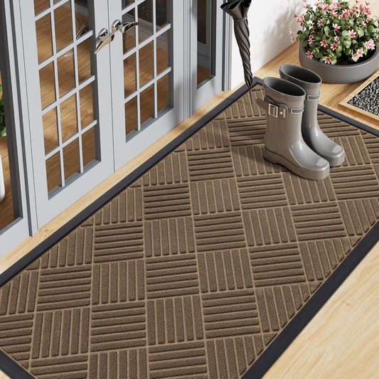 Smiry Front Door Mat Outside Entrance, Heavy Duty Outdoor Indoor Natural Rubber Doormat, Non Slip, Trap Dirt and Moisture, Easy Clean, Low Profile Patio Porch Entryway Mat, 59x20, Brown