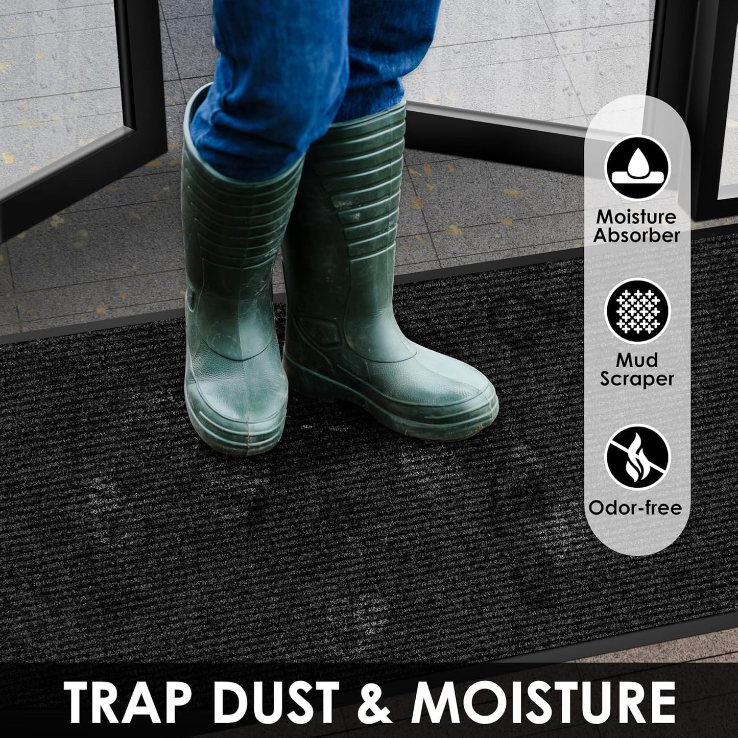 3′ x 20′ Front Door Mat Indoor Outdoor Entrance, Commercial Floor Mat Heavy Duty Dirt Trapper Entryway Doormat, Custom Size Non Slip Rubber Backing Welcome mat, Door Mat for High Traffic Area