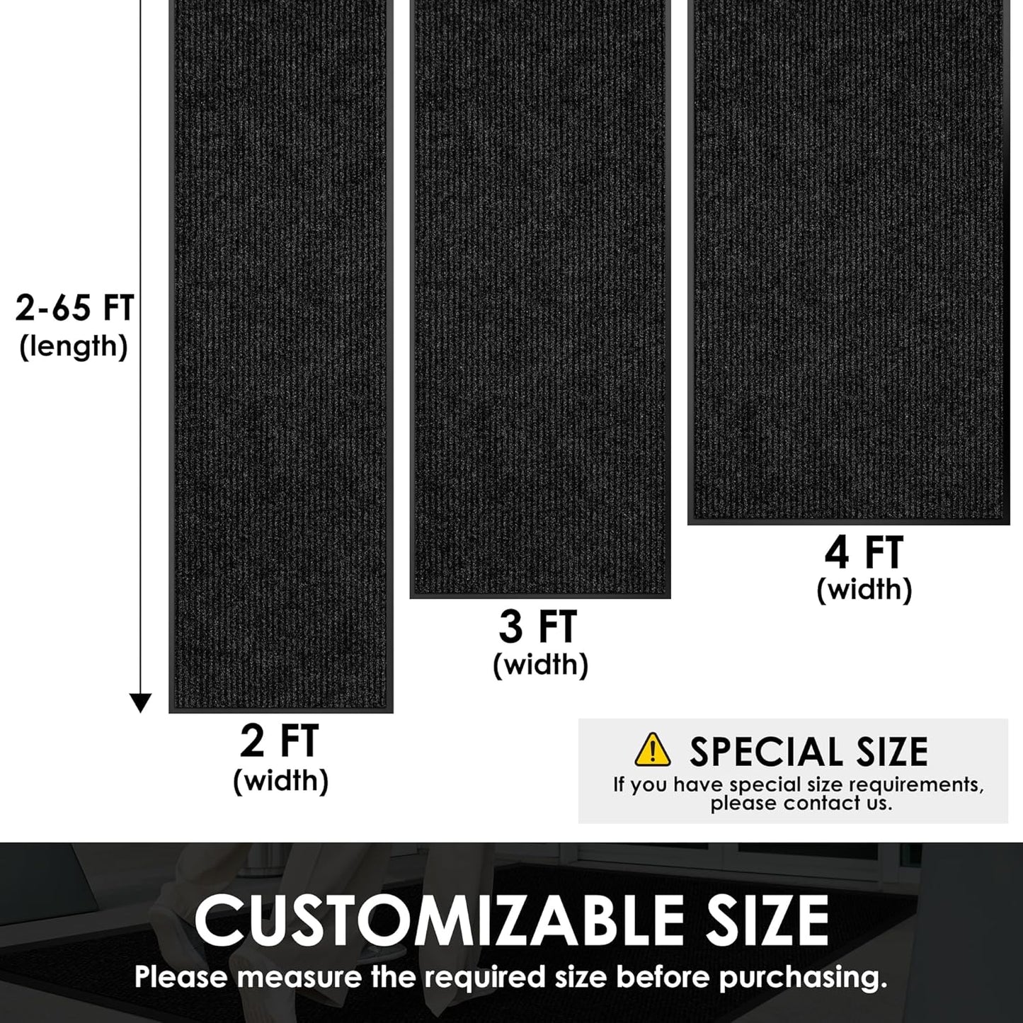 3′ x 21′ Front Door Mat Indoor Outdoor Entrance, Commercial Floor Mat Heavy Duty Dirt Trapper Entryway Doormat, Custom Size Non Slip Rubber Backing Welcome mat, Door Mat for High Traffic Area