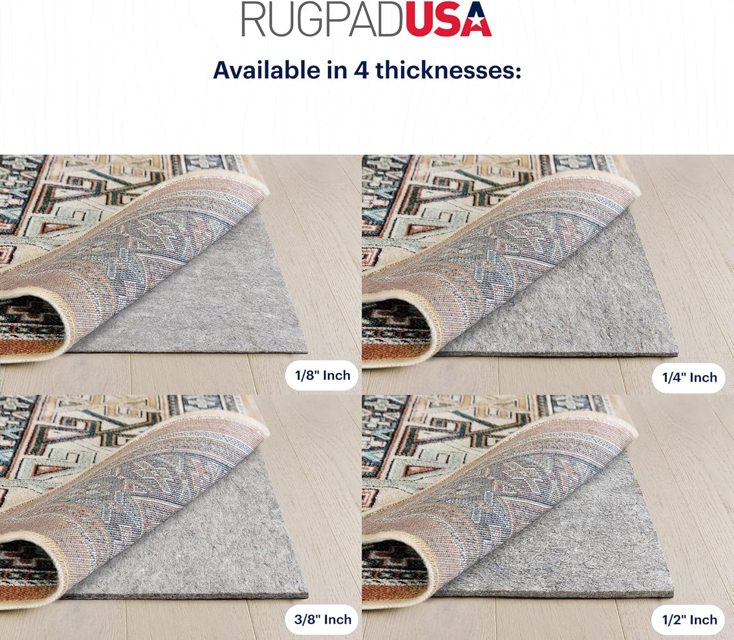 RUGPADUSA - Dual Surface - 2'10" x 4'10" - 3/8" Thick - Felt + Rubber - Enhanced Non-Slip Rug Pad - Adds Comfort and Protection - for Hard Surface Floors
