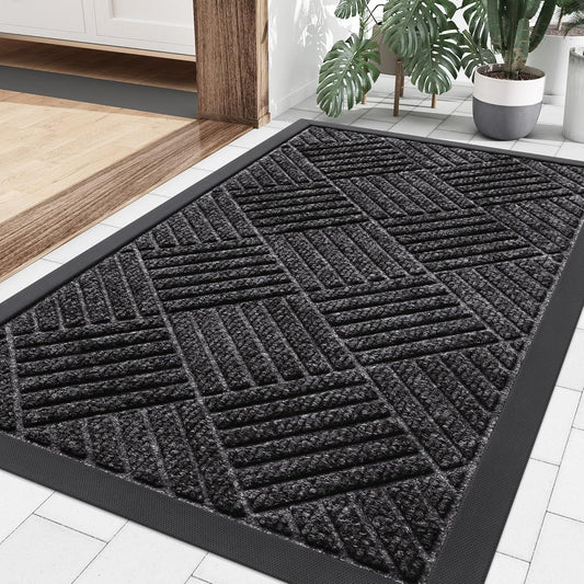 Smiry Front Door Mat Outside Entrance, Heavy Duty Outdoor Indoor Natural Rubber Doormat, Non Slip, Trap Dirt and Moisture, Easy Clean, Low Profile Patio Porch Entryway Mat, 29.5x17, Silver Grey