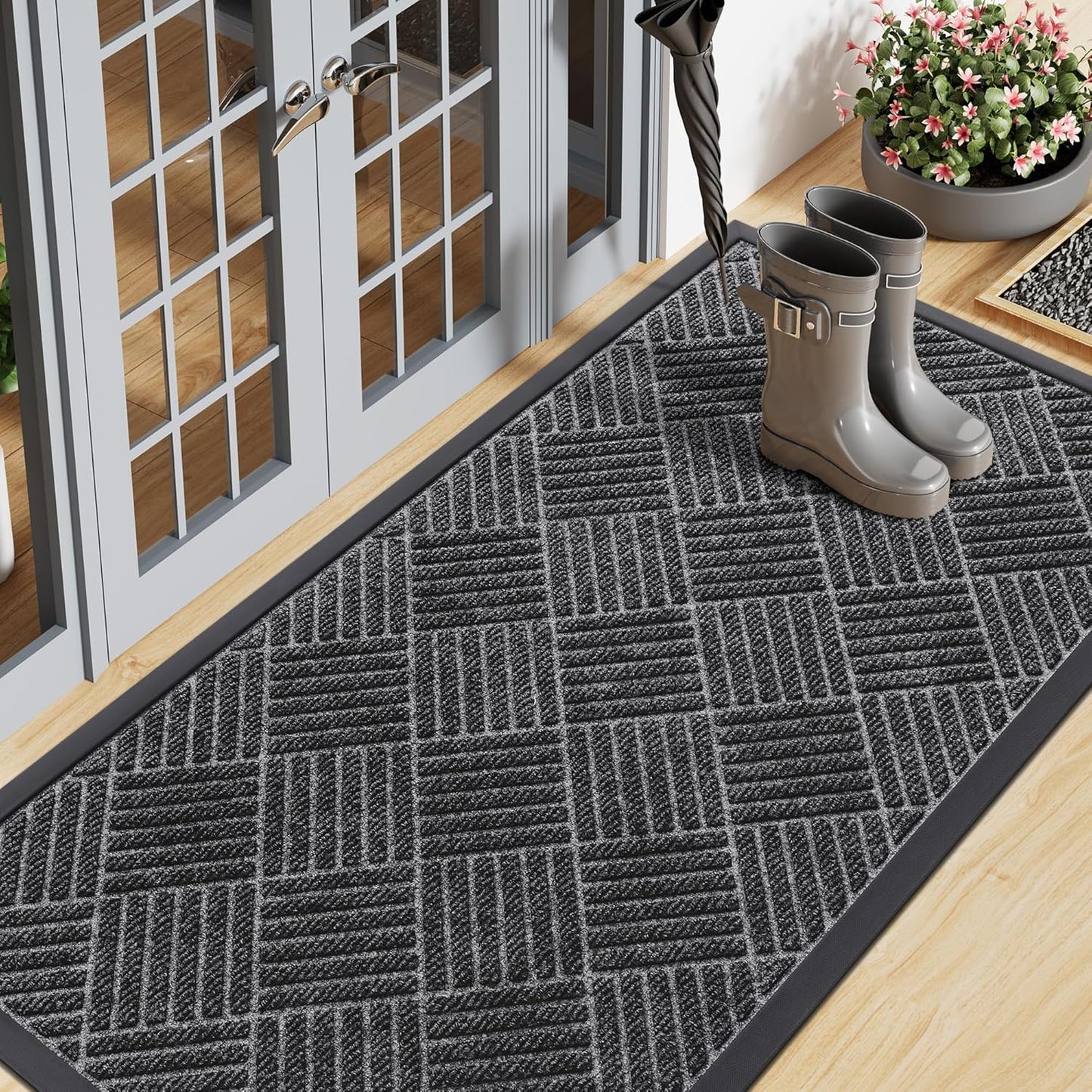 Smiry Front Door Mat Outside Entrance, Heavy Duty Outdoor Indoor Mat, Natural Rubber Doormat, Non Slip, Trap Dirt and Moisture, Easy Clean, Low Profile Patio Porch Entryway Mat, 71x23, Light Grey