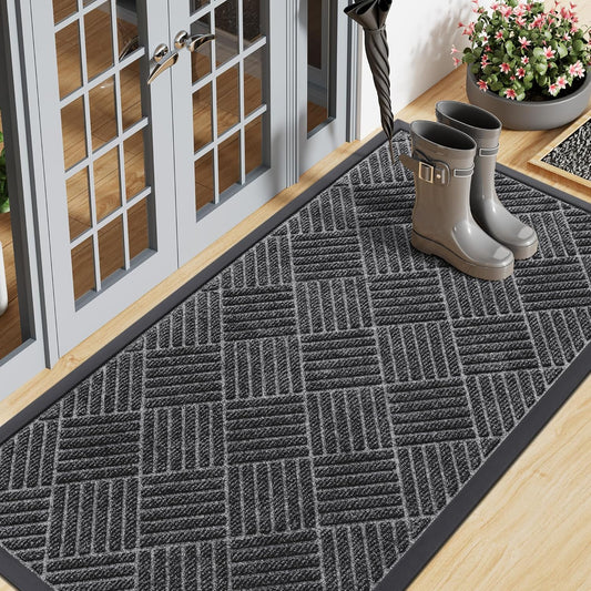 Smiry Front Door Mat Outside Entrance, Heavy Duty Outdoor Indoor Mat, Natural Rubber Doormat, Non Slip, Trap Dirt and Moisture, Easy Clean, Low Profile Patio Porch Entryway Mat, 71x23, Light Grey