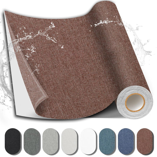 Fabric Repair Patch, 17X158 Inch Fabric Large Repair Tape, Self-Adhesive Patches for Furniture, Sofa, Car Interior, Shoes, Hand Bag, Clothing (Brown, 17X158 Inch)