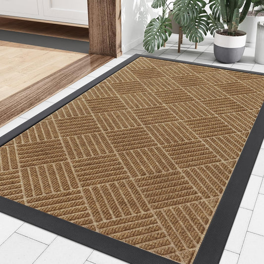 Smiry Front Door Mat Outside Entrance, Heavy Duty Outdoor Indoor Natural Rubber Doormat, Non Slip, Trap Dirt and Moisture, Easy Clean, Low Profile Patio Porch Entryway Mat, 35x23, Coffee