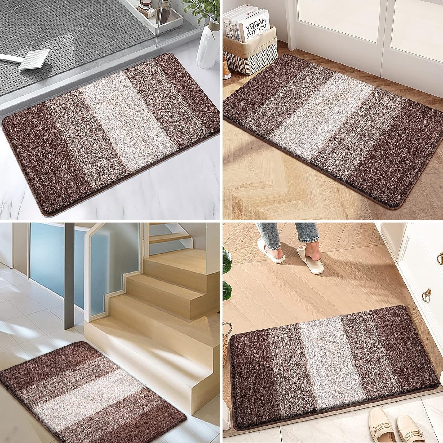 Kitinjoy Indoor Outdoor Door Mat, 59x20 Non-Slip Absorbent Dirt Trapper, Low-Profile Washable Inside Entrance Front Floor Mat, Sturdy Soft Entry Doormats for Entryway, Brown