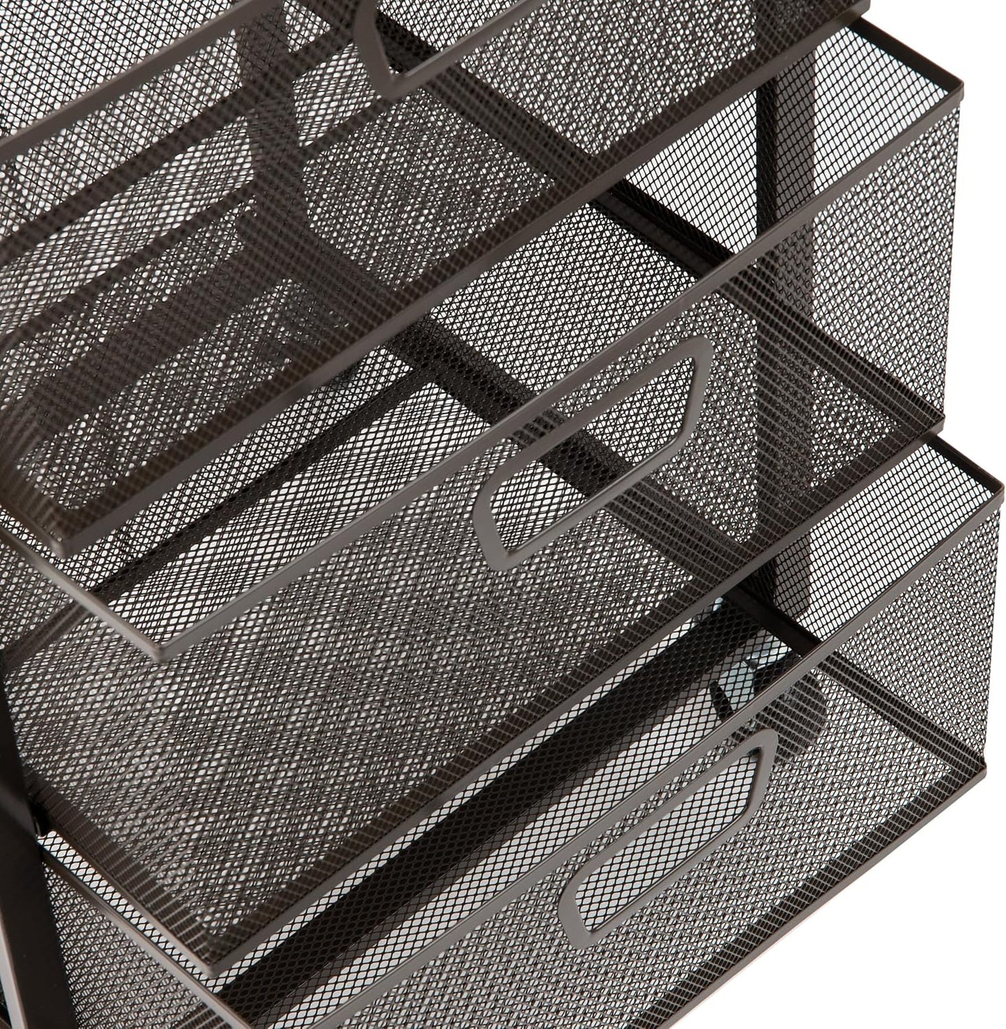 Mind Reader 3-Drawer Rolling Storage Cart, Office Organizer with Wood Top, Multipurpose Portable Cabinet with Wheels, Metal Mesh, Black
